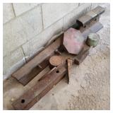 Lot of Heavy Steel Pieces w/ Railroad Tie Section Lot of Heavy Steel Pieces w/ Railroad Tie Section