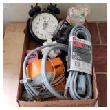 Flat of Misc Household w/ Alarm Clock & Dryer Cord