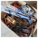 Large Box of Automotive w/ Jumpers & Tire Tools