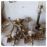 Lot of Decorative Brass Horns & Candles Lot of Decorative Brass Horns & Candles