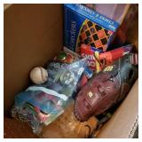 Box of Games w/ Checkers, Wilson Glove, & Beads