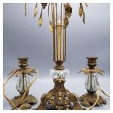 Lot w/ Vintage Brass Lamp & Candlestands Lot w/ Vintage Brass Lamp & Candlestands