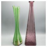 Purple & Green Art Glass Vase Pair