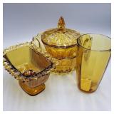 Vintage Amber Glass Lot w/ Compote