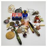 Lot of Assorted Trinkets, Tokens, and Pens