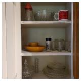 Contents of Cabinet w/ Clear Glass Compote