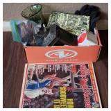 Box w/ Coin Rolls, Green Vase, & Sporting News Box w/ Coin Rolls, Green Vase, & Sporting News