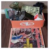 Box w/ Coin Rolls, Green Vase, & Sporting News