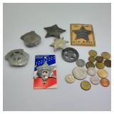 Lot of Sheriff's Badges w/ Dollar Coins & Tokens Lot of Sheriff's Badges w/ Dollar Coins & Tokens