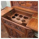 Circa 1950s Oriental Carved Teak Dry Bar