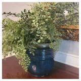 Small Faux Plant in Blue Glazed Planter