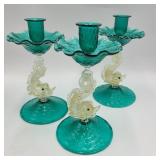 3 Handblown Venetian Glass Fish Candle Holders