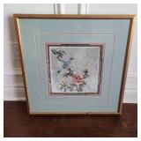 Framed Bird Motif Fabric Art