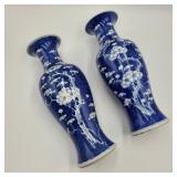Porcelain Blue & White Prunus Blossom Vases