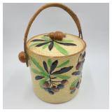 Japanese Wild Flower Biscuit Jar w/ Rattan Handle