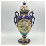 Painted Cobalt Maiden / Rose Double Handle Vase