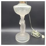Antique Frosted Maddona Figural Kerosene Lamp