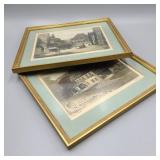 Vintage Pair of Etchings on Silk by Grig R.