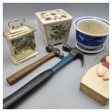 Ceramics, Clock, & Hammer Lot
