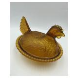 Box #142 Amber Glass Chicken on Nest