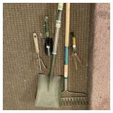 Box #195 Yard Tools Shovel, Rake, Hand Tools