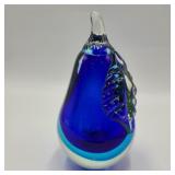 Blue Art Glass Pear