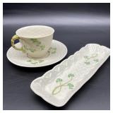 Belleek Cup/Saucer/Cracker Tray