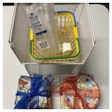 Paper Napkins, Plates, Metal & Plastic Basket