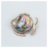 Taxco Sterling Silver & Abalone Fish Brooch