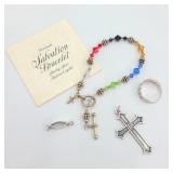 Religious Sterling & Austrian Crystal Jewelry Lot