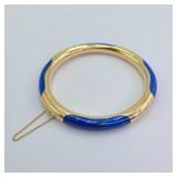Vintage 14k Gold Lapis Hinged Bangle Bracelet