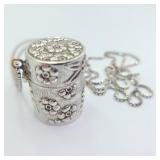 Sterling Victorian Style Thimble Case & Chain