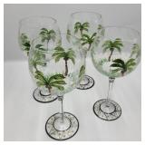 Set of 4 Large Palm Tree Wine Glasses