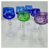 6 Colored Crystal Wine Glasses w/ Hortensa