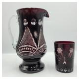 Vintage Bohemian Dark Ruby Red Pitcher & Cup
