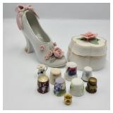 Vintage Ceramics w/ Slipper & Thimbles