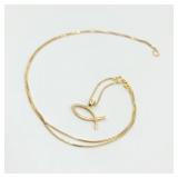 14k Gold Fish Pendant & Chain (3g)