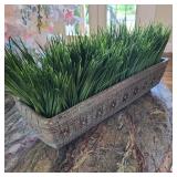 Elongated Pottery Planter w/ Faux Grass Elongated Pottery Planter w/ Faux Grass