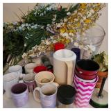 Lot of Household w/ Coffee Mugs & Faux Plants Lot of Household w/ Coffee Mugs & Faux Plants