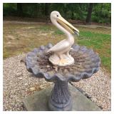 Concrete Birdbath w/ Ceramic Pelican