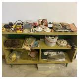 Green Mid-Century Style Shelving & Contents