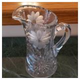 9" Flower Motif Crystal Pitcher