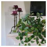 Wrought Iron Candle Holder Trio w/ Faux Plant Wrought Iron Candle Holder Trio w/ Faux Plant