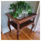 Glass Top Two Tier End Table w/ Faux Plant Glass Top Two Tier End Table w/ Faux Plant
