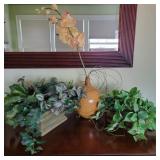 Lot w/ Faux Plants & Bulbous Vase Lot w/ Faux Plants & Bulbous Vase