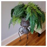 Small Wrought Iron Plant Stand w/ Faux Fern Small Wrought Iron Plant Stand w/ Faux Fern