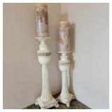 Pair of Modern Candle Holders w/ Candles Pair of Modern Candle Holders w/ Candles