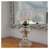 Vintage Oil Lamp w/ Quoizel Blue Poppy Shade