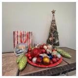 Lot of Mixed Christmas Decor in Blue Bag