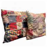 2 Vintage Square Patchwork Style Pillows